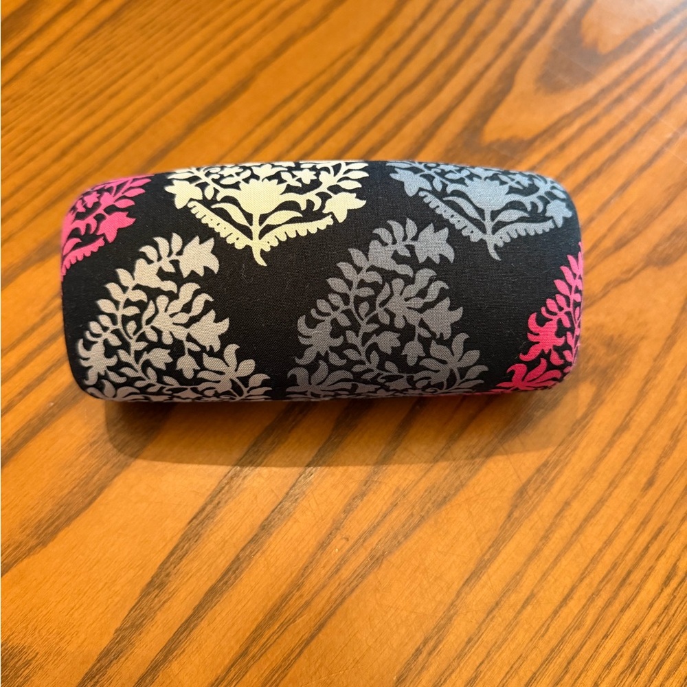 Vera Bradley Black Eyeglass Case with Pink, Gray & Yellow Damask